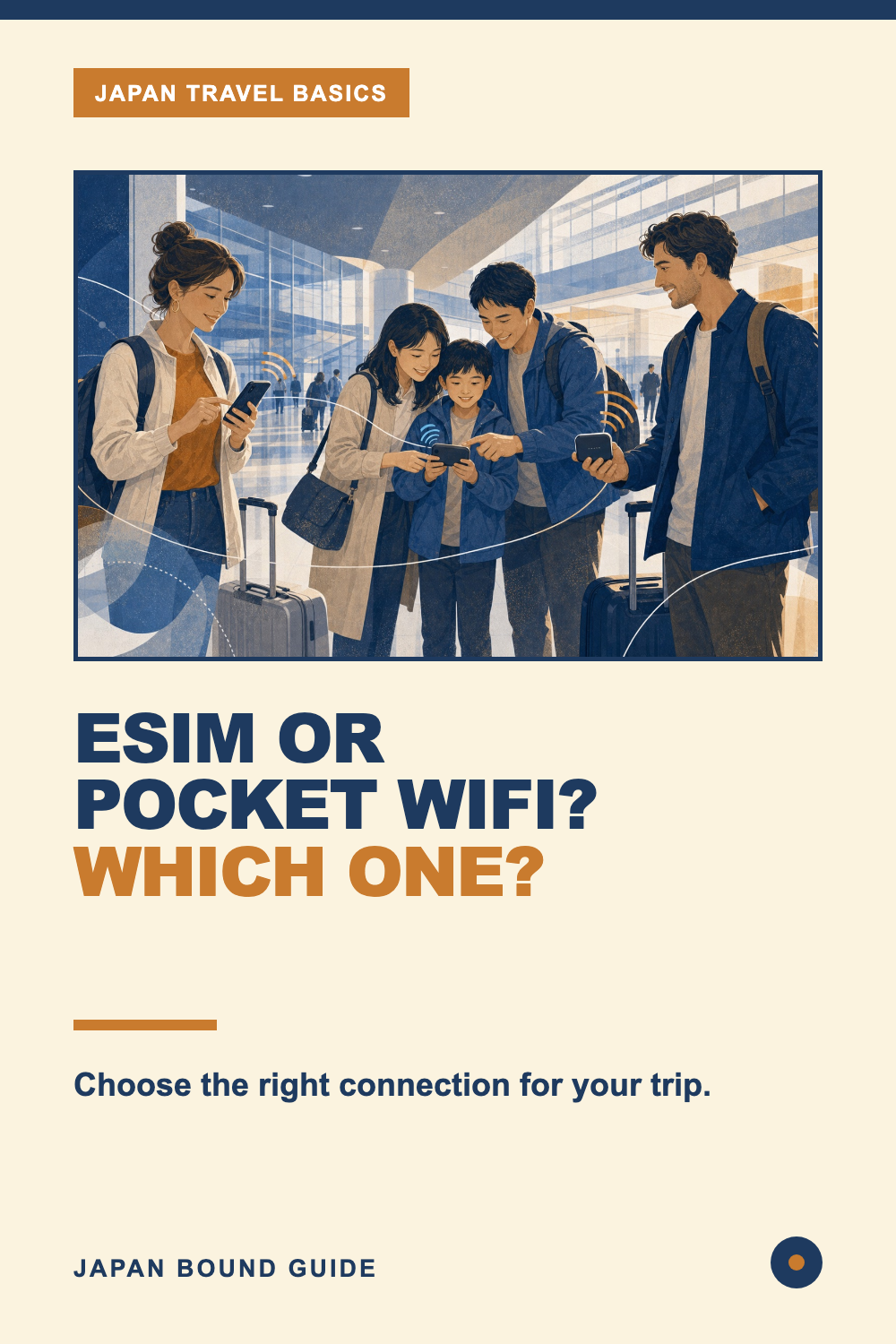 Pinterest guide comparing eSIM, pocket WiFi, and travel routers for Japan